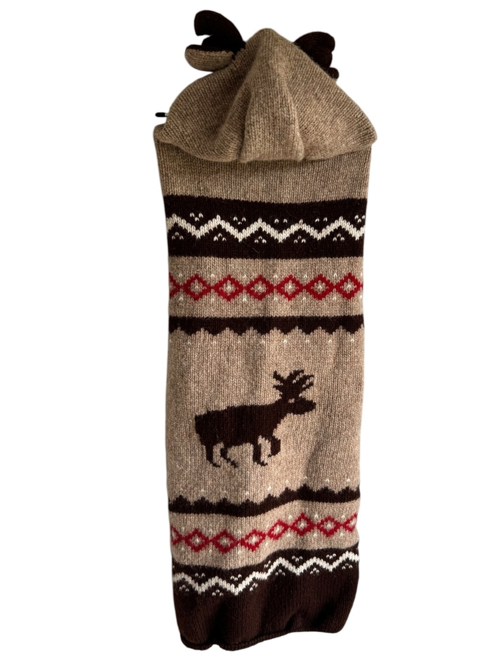 Chilly Dog 100% Wool Dog Sweater M Brown Moose Knit Hooded Winter Warm Shirt